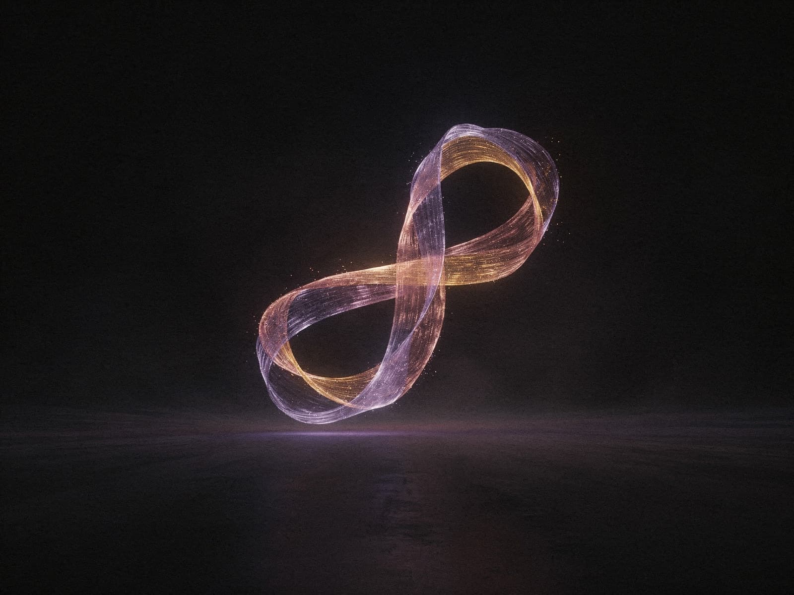 Abstract violet-rose-amber light sculpture on near-black